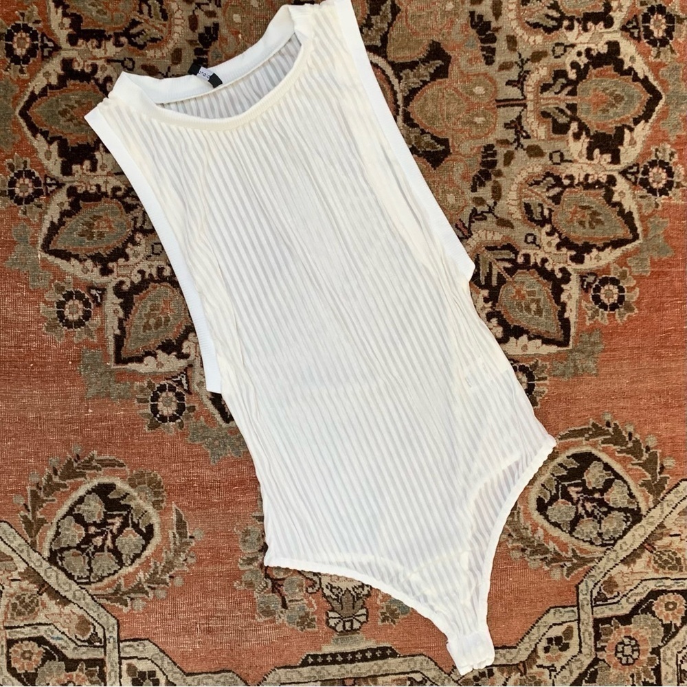 Semi-Sheer High-Neck Ribbed Bodysuit